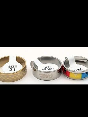 Set of 3 Stainless Steel Rings Mixed Designs Gold Dragon Skull Pirate Bands